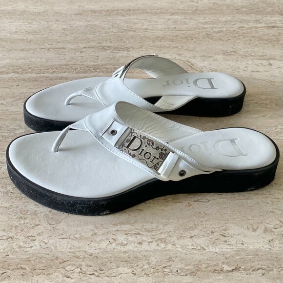 Vintage Dior Logo Plate Thong Sandals - Picture 3 of 9